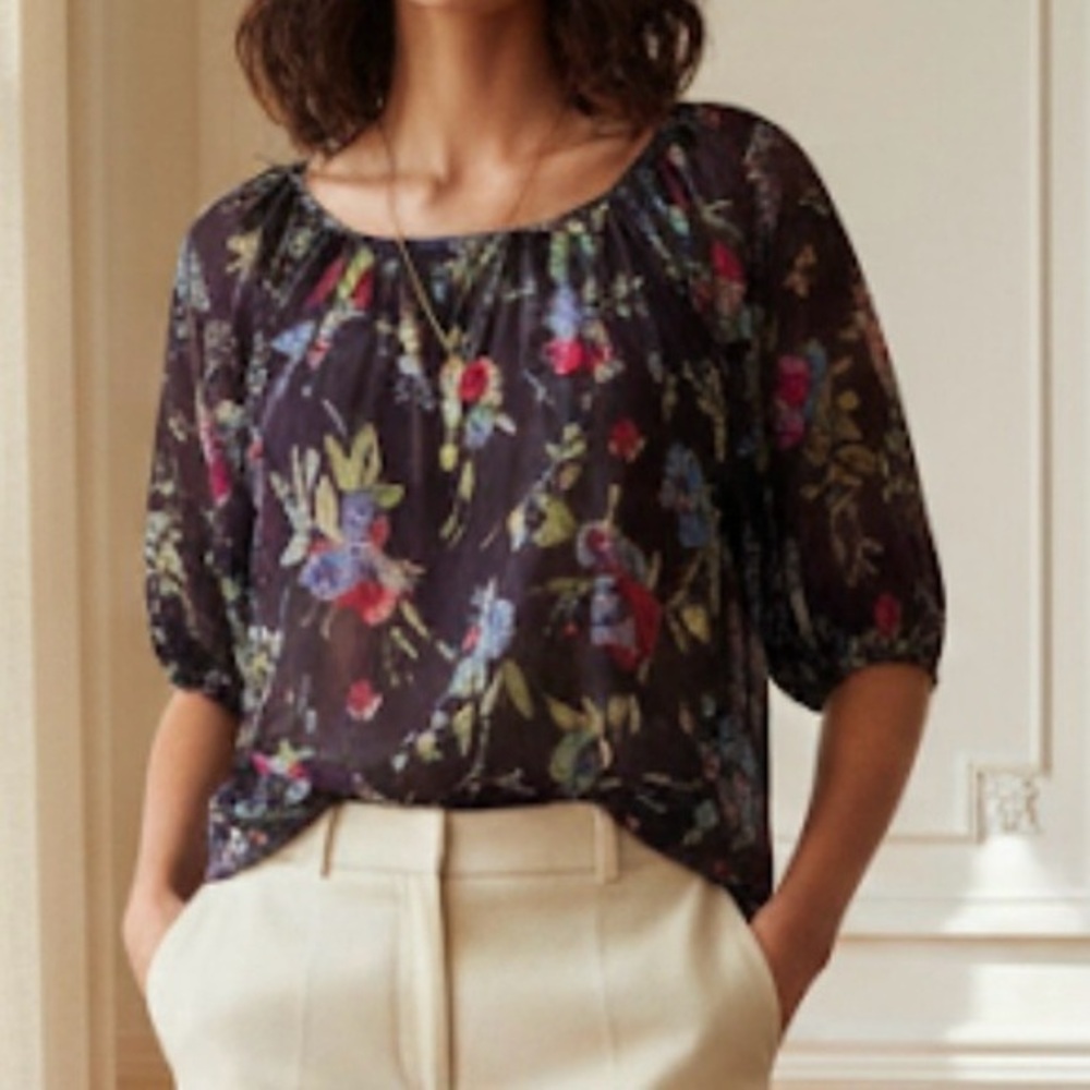 EXPRESS Women’s Blouse Three-quarter Sleeve Floral Lace Sheer Purple Medium Boho